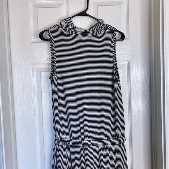 ANTHROPOLOGIE Dolan Black White Striped Knit Hi Lo Cowl Neck Maxi Dress Small - Picture 9 of 9